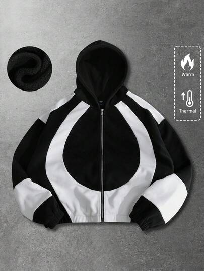 Men's Wool Blended Patchwork Street Style Thickened Thermal Lined Jacket, Casual Wear For Autumn/Winter