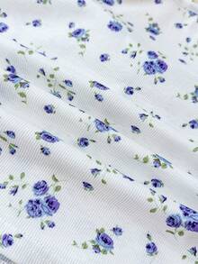 Tween Girl White Floral Knit Solid Ruched Bust Sweet Girl's School Casual Shoulder T-Shirt, Suitable For Back-To-School, Cute, Holiday Family Outdoor Fall Picnic, Everyday Wear - White - View 4