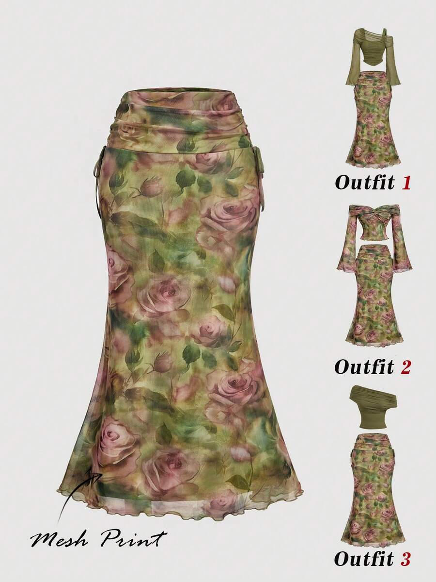 SHEIN MOD Chân váy maxi hoa dài cho nữ, thích hợp cho Giáng sinh, mùa hè, đêm giao thừa, thanh lịch, thường ngày, Lễ Tạ ơn, đi biển, trang phục dự tiệc hoa, chân váy hoa dài, chân váy dự tiệc ngoài trời. - Nhiều màu - Xem 1
