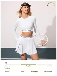 CourtClass Women's Sports Tennis Shirt, Elastic Angel Season Letter Tape Badminton Shirt, Yoga Shirt, Long Sleeve Activewear - White - View 5