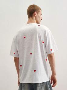 TOKVUE Men's Casual Floral & Heart Embroidered T-Shirt - Light Grey - View 2