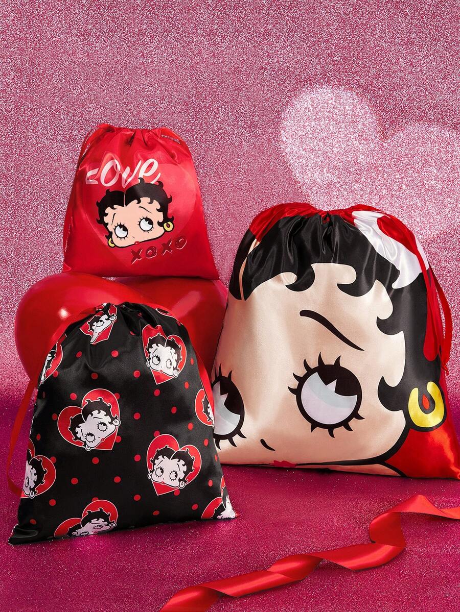 Betty Boop x SHEIN 可爱卡通图案印花抽绳旅行收纳袋，表面光滑闪亮，多种尺寸可选，适合各种尺寸的行李箱，非常适合短途旅行、长途旅行、日常家庭收纳等各种场合，适合女孩、女士和学生，俏皮可爱，充满爱意，是送礼佳品，也适合派对、节日、情人节等场合。 - 彩色 - 查看 1