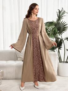 Al Najma Đầm maxi Thổ Nhĩ Kỳ dành cho nữ và áo abaya truyền thống Ả Rập. - Cà phê nâu - Xem 4