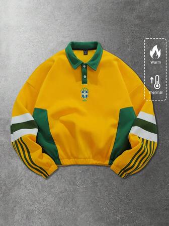 Sweat-shirt homme, schéma de couleurs du Brésil, imprimé logo, patchwork bicolore, pour sport automne/hiver