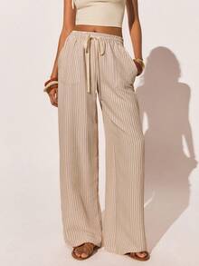 Poéselle 女士休闲条纹抽绳腰裤 - 灰色 - 查看 5