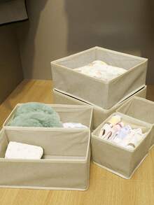 Bộ hộp đựng đồ nhiều món - Hộp đựng đồ lót gấp gọn, Bộ hộp đựng quần áo, Hộp đựng bìa cứng có khóa kéo đáy, Hộp đựng đồ tối giản màu trơn cho điều khiển từ xa phòng khách, Đồ lót & nội y phòng ngủ, Đồ dùng phòng tắm khác, Đồ trang trí nhà cửa, Đồ trang trí phòng ngủ, Hộp đựng đồ tối giản phong cách với nhiều kích cỡ cho các vật dụng khác nhau - Màu xám đen - Xem 5