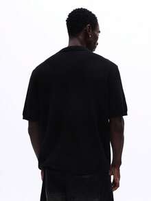 Polo de punto de ajuste relajado SUMWON, de manga corta, cuello, casual, cómodo, esencial, prenda básica de armario de todos los días, liso - Negro - Ver 2