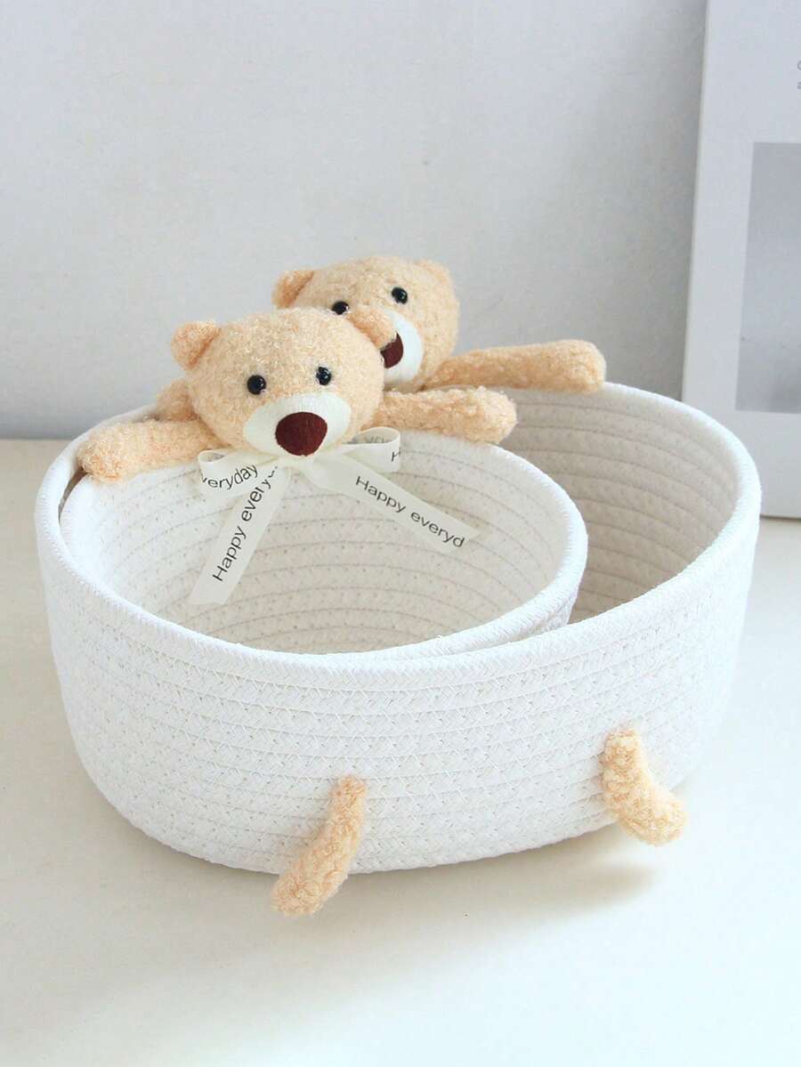 1/2 giỏ đựng đồ đan lát, giỏ trang trí bàn làm việc dễ thương, hộp đựng đồ đan lát, hộp đựng đồ gọn gàng, hộp đựng đồ trang điểm ở lối vào, thích hợp đựng đồ chơi, mỹ phẩm, phòng ngủ, phòng tắm. - trắng - Xem 1