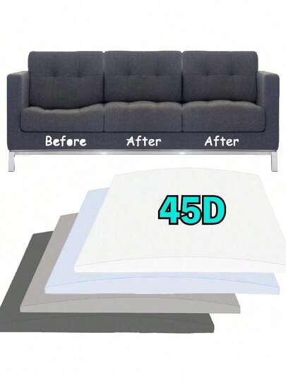 1pc Of Set 45D Couch Cushions Supports For Sagging Cushions, 20"X 20" Sofa Furniture Seat Cushion Under Sag Repair, Curved 45 D High Density Foam Replacement For Chair Sofa