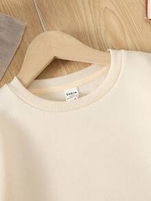 SHEIN Tween Girl Retro Collegiate Knit Crew Neck Colorblock Bow Long Sleeve Sweatshirt Set - Apricot - View 3