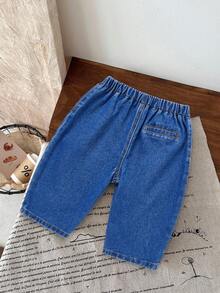 SHEIN LMoss Kids 女婴卡其色宽松哈伦裤 - 中等水洗藍 - 查看 2