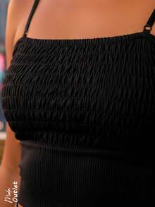 Top corto tipo bandeau para mujer, clásico y casual. Hombros y espalda descubierta. Apto para temporadas de verano y primavera. Diseño ajustado con tirantes finos ajustables y removibles, relleno ligero removible. Muy fresco y cómodo, ideal para el uso diario. - Negro - Ver 4