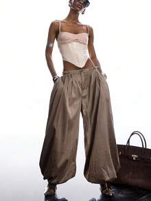 LYSMO 2026 New Arrive Minimalism Spring/Summer Sequin Patchwork Asymmetric Hem Criss-Cross Back Strap Camisole - Apricot - View 7