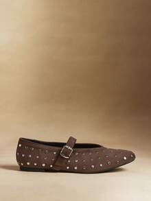 Rosivie Sepatu Flat Wanita Serbaguna untuk Beraktivitas di Luar Rumah dengan Dekorasi Kancing - Coklat - View 4