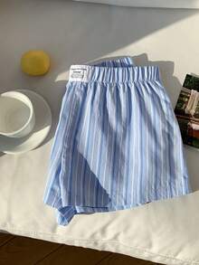 Comfortcana 女士字母条纹休闲宽松短裤 - 藍色 - 查看 5