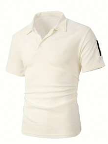 Manfinity Homme Camisa polo casual de manga corta de unicolor para hombre, ideal para viajes de fin de semana, actividades al aire libre, expediciones de viaje, entornos de trabajo relajados o ocasiones semi-formales, regalo para novio/esposo, regalo de aniversario/cumpleaños, fiesta, vacaciones de verano, Año Nuevo, San Valentín - Beis - Ver 3