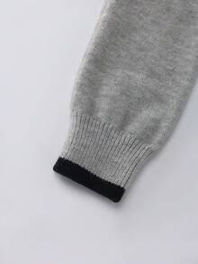 SHEIN Franclia 秋冬新款复古撞色如意纽扣设计收腰显瘦中式荷叶边下摆娃娃衫优雅灰色女士套头毛衣，适合冬季、圣诞节、新年、白色新年夜、派对等场合。 - 灰色 - 查看 6