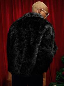 PAVTROS Men's Fashionable Fluffy Long Sleeve Jacket, Autumn/Winter Emo Jacket Goth Jacket Mens Fur Coat Fur Jacket - Black - View 2