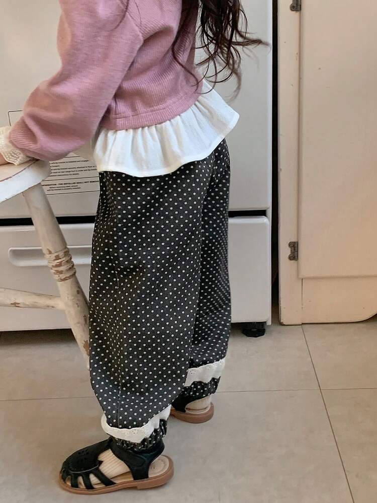 Toddler Girls' Polka Dot Casual Loose Fitting Bottoms, Versatile Japanese Style