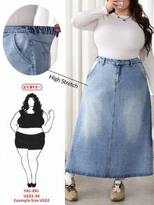 SHEIN CURVE+ Plus Size Women High Waist Pockets Casual/Work Denim Midi Skirt Teen Girls Curve Light Blue Washed Denim Skirt High A-Line Midi Length Winter Spring Christmas New Year Thanksgiving Commuting Vacation Graduation Chic Y2k Cute Streetwear Coquette Party Wedding Elegant Business Casual Woman Curve Friendly Skirt 5XL-8XL Denim Skirt Elastic Waist Skirt Casual Long Skirt