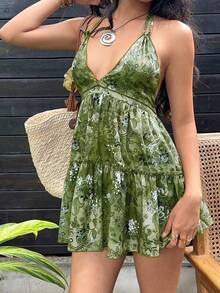 Sunnyshic 女式休闲佩斯利印花露背系带蝴蝶结太阳裙，适合春夏季度假和日常穿着 - 彩色 - 查看 5