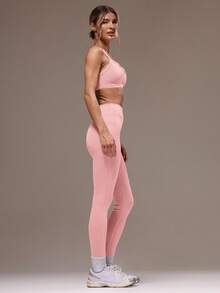 Musera Sport Bộ đồ thể thao tập gym và quần legging chéo lưng cho nữ - Màu Hồng baby - Xem 4
