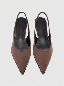 CUCCOO BIZCHIC 简约纯色尖头平底休闲通勤基本款黑色镜面PU皮革露跟平底鞋女士办公鞋 - 鏽棕色 - 查看 2