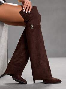 CUCCOO SZL Women's Pointed Toe Lock Decor Fashionable Elegant High Heel Over-The-Knee Boots - Coffee Brown - View 7