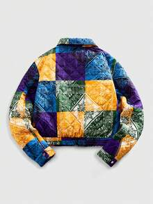 ROMWE MEN Street Life 男士宽松佩斯利花纹拉链夹克，冬季款 - 彩色 - 查看 2