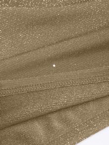 SHEIN PETITE Women's Sequin Metallic Knit Halter Neck Cropped Camisole Top, Sexy Bodycon Backless Top - Khaki - View 6