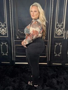 Hourglow Dollyholly86 Plus Figure Graphic Lettuce Trim Mesh Top, For Hourglass Body Shape - Multicolor - View 6