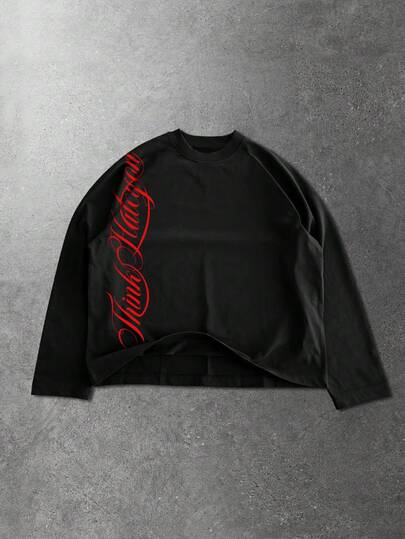 Street Life Men's Casual Letter Print Long Sleeve T-Shirt, Autumn