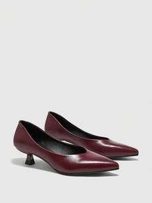 CUCCOO BIZCHIC Bombas de tacón bajo de punta fina, clásicas y sencillas, para uso diario, trabajo y fiestas - Rosa Roja - Ver 2