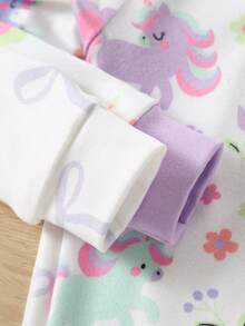 Baby Girls Snug Fit  Pajamas-Zip Romper Two Pack Unicorn Floral Print Pastel Pink Purple White Round Neck Long Sleeve Footless Pajama Set Sleepwear Zip Front Cozy Gentle Breathable All Season New Year 2026 Gift - Multicolor - View 3