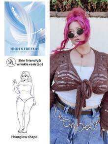 Hourglow Cárdigan de ganchillo con apertura y nudo delantero, de talla grande, para la playa y el verano, para el colegio y el invierno - Café integral - Ver 1