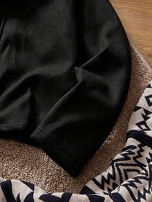 SWAVVY Men's Loose Casual Turndown Collar Long Sleeve Jacket, Suitable For Autumn/Winter - Black - View 4