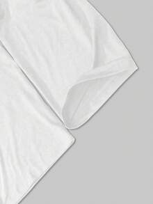 ROMWE MEN Street Life 男士休闲字母图案圆领长袖T恤，秋季款 - 白色 - 查看 4