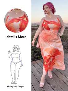 Hourglow 大码女式休闲花卉印花吊带连衣裙，适合夏季 - 彩色 - 查看 7