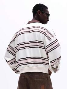 SUMWON Long Sleeve Striped Polo Shirt With Collar Button Placket Crop Fit Casual Horizontal Stripes Pattern Ribbed Cuffs - Multicolor - View 2