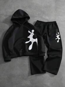 PAVTROS Men's Hooded Sweatshirt Set, Graphic Foil Print, Fashionable For Everyday Wear Men Hoodie Set Hoodie And Sweatpants Set Black Two Piece Set Men Mens Sweat Suit Set Spider Hoodie Set - Multicolor - View 3