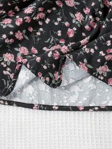 Emery Rose Kids Emery Rose Kids Tween Girl Ditsy Floral Woven Round Neck Dress - Black - View 7