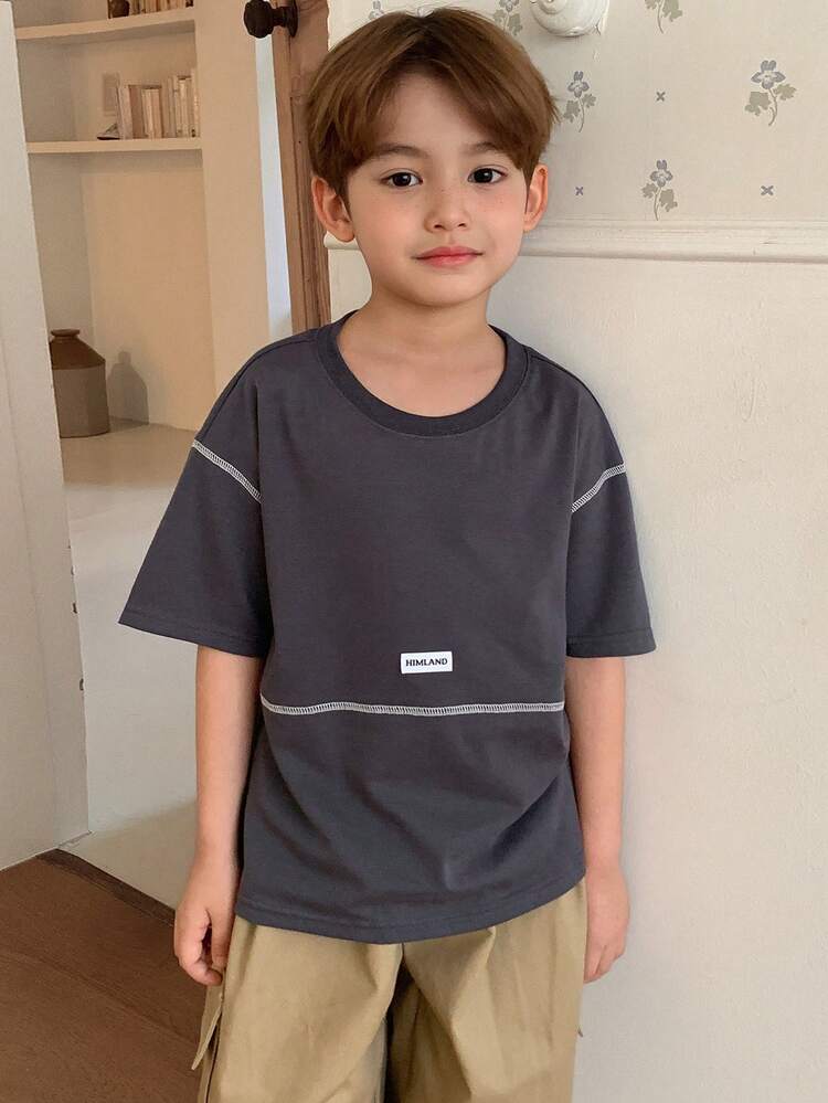 Young Boy Summer Casual Contrast Stitching Short Sleeve T-Shirt Spring