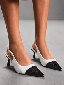 CUCCOO SZL Minimalist Pointed Toe Women Pumps For Office And Commute - Black and White - View 8