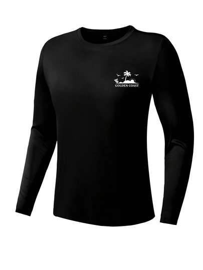 Manfinity KASUA Men's Black Tropical Letter Print Long Sleeve Rash Guard