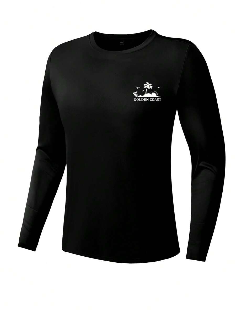 Manfinity KASUA 男士黑色热带字母印花长袖防晒衣 - 白色 - 查看 1