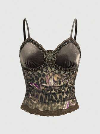 Débardeur et débardeur bohème vintage hippie, imprimé cachemire léopard avec perles et franges, style décontracté vacances grande taille. Style vacances bohème rétro vintage débardeur