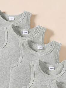 SHEIN Playful Pals 5pcs/Set Casual White Knit Sleeveless Vest Top, Suitable As Layering, For Outings, Casual Wear, Travel, Fits 6 Months To 3 Years Old Baby Boys Baby Boy Sleeveless Shirts Toddler Tank Tops Boy Boy Baby Clothes Tank Top - Grey - View 4