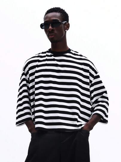 SUMWON Classic Horizontal Striped Crew Neck Short Sleeve T-Shirt Regular Fit Casual Top Everyday Wear