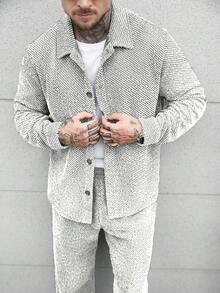 Manfinity CasualCool 男士休闲通勤衬衫和裤子套装 - 杏色 - 查看 6