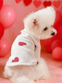 PETSIN 1 Piece Of Cat/Dog Clothing, Comfortable T-Shirt That Can Be Worn All Year Round, Cute Heart-Shaped Patterned Pullover Casual Wear - White - View 5